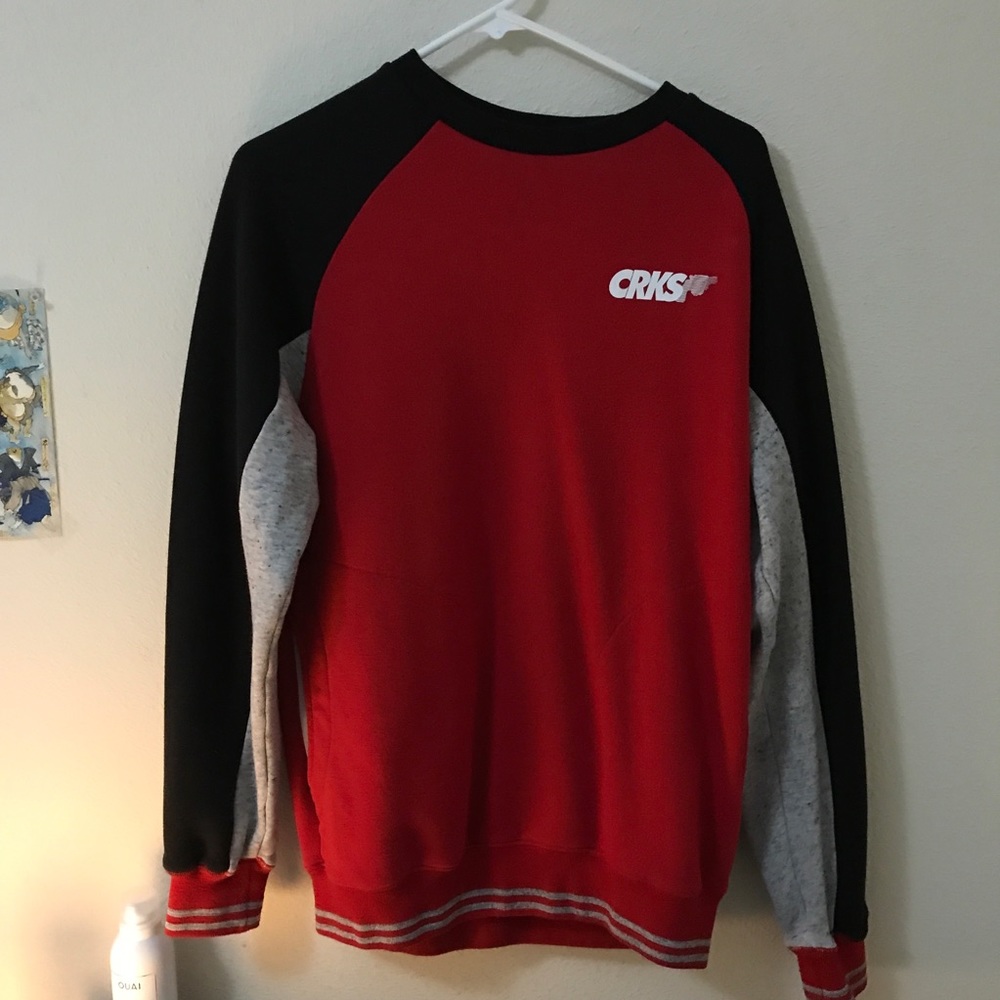 Crooks & Castles Red and Black Crewneck with Pockets